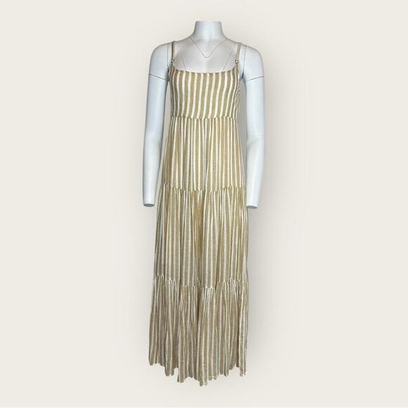 NWT | Elan | Khaki Stripe Spaghetti Strap Maxi Dress | White/Beige | Small - Picture 2 of 12